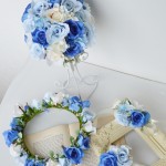 【オーダー】美しいブルーローズの花冠・ブーケ・ブートニア・リストレット