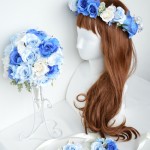 青い結婚式、結婚式花冠、ウェディング花冠、