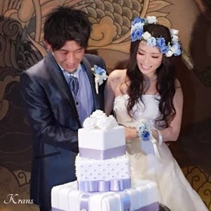 結婚式花冠、ウェディング花冠、青い花冠、ブルー花冠