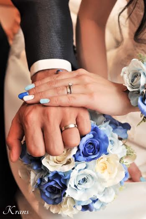 結婚式花冠、ウェディング花冠、青い花冠、ブルー花冠