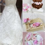ピンク花冠、ピンクヘアパーツ、結婚式の花冠に似合うドレスコーディネート、ウェディング花かんむり