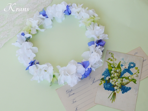 白と青のあじさい結婚式花冠2