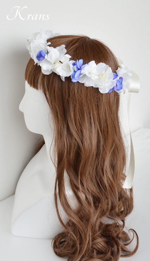 青と白の結婚式花冠4