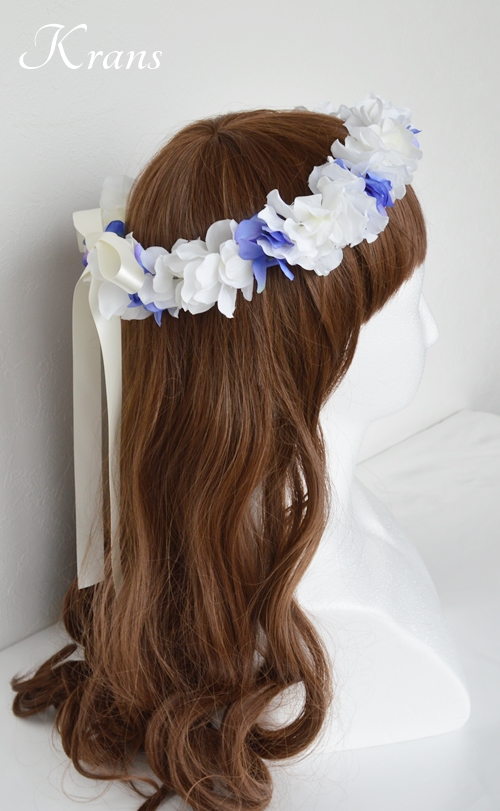 青と白の結婚式花冠3