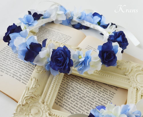 青いバラとあじさいの結婚式用花冠２
