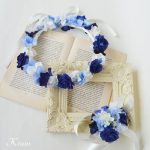 青いバラとあじさいの結婚式用花冠