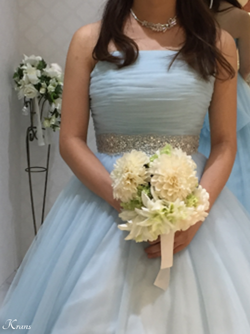 水色カラードレス結婚式花冠