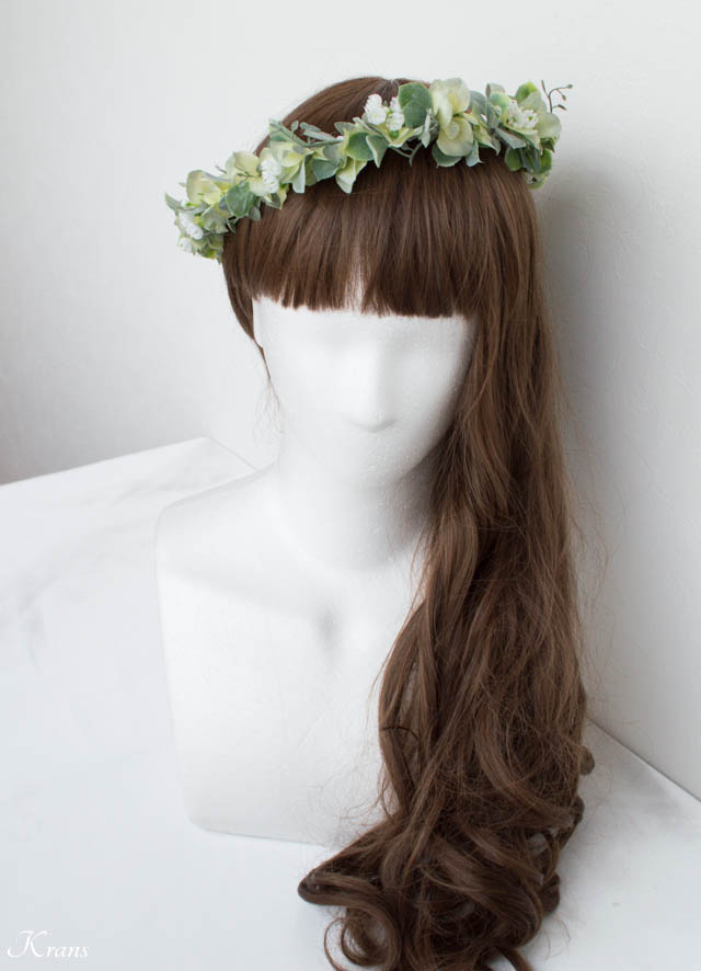 完売にて受注生産 グリーンベース花かんむり（花冠】ナチュラル  