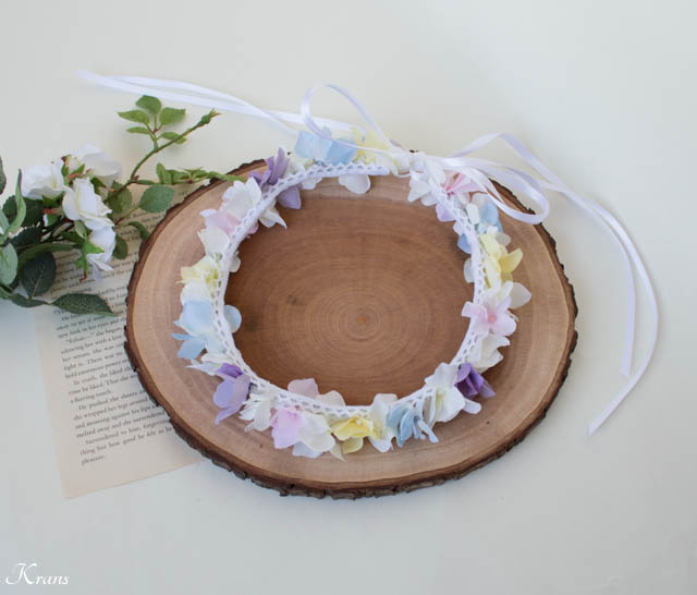 花冠 淡い虹色のウェディング花かんむり