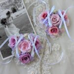 結婚式のリングドッグ用リングピロー。ピンクローズが華やかなフラワーデザイン