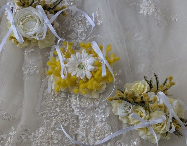 【I様オーダーメイド】ミモザのリングドッグ用リングピロー